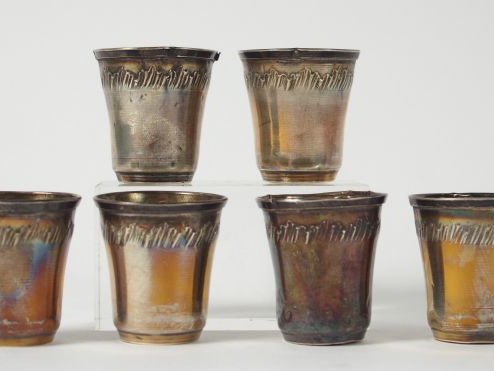 Suite de 6 verres à liqueur Napoléon III en argent, poinçon Minerve (e