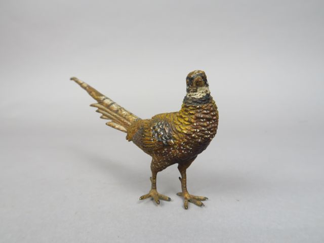 Sujet en bronze polychrome de Vienne 'faisan' Dim. 7,5 x 16 cm