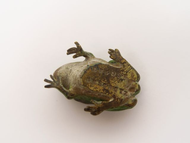 Sujet en bronze polychrome de Vienne 'rainette', signé Dim. 1,5 x 3 cm