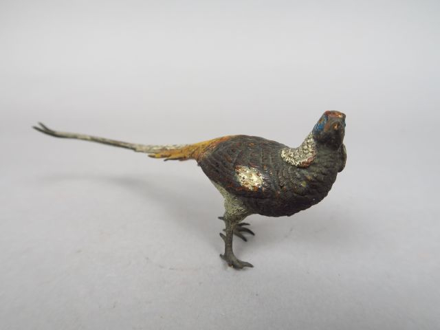 Sujet en bronze polychrome de Vienne 'le faisan' Dim. 5,5 x 14 cm