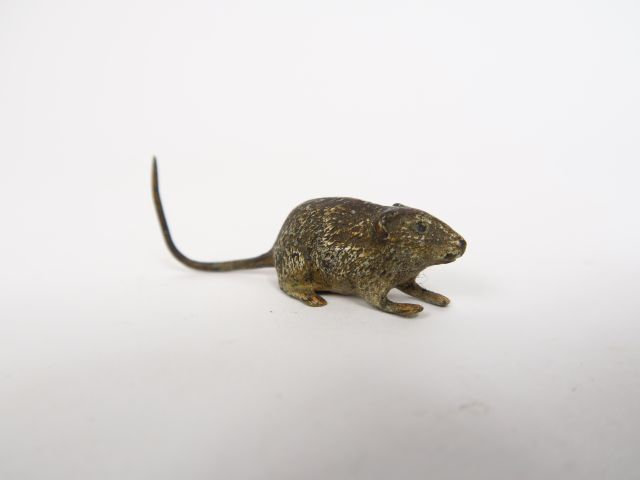 Sujet en bronze polychrome de Vienne 'Souris' Dim. 2,5 x 7 cm