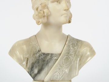 A. MICHELOT. "Jeune fille au bandeau" Sujet en albâtre, signé. (Fel) H