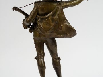 Auguste MOREAU "Figaro". Sculpture en bronze  à patine verte. Signée H