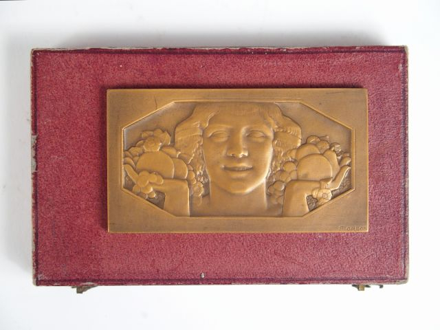 MORLON. Médaille Art Déco en bronze à patine médaille