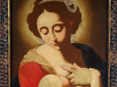 Ecole italienne XVIIIème "Vierge allaitante". Huile sur toile