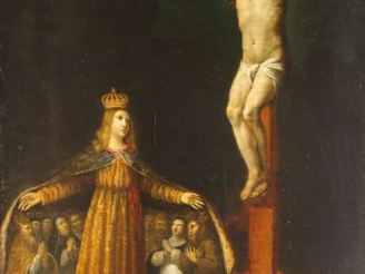 Vente aux enchères Ecole XVIIIème "Crucifixion et allégorie de la Sainte Eglise protectri
