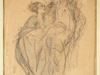 Vente aux enchères Ecole française XIXème "Couple". Dessin au crayon 21,5 x 15,5 cm