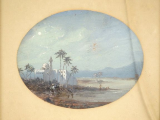 Vente aux enchères Pascal-Jules GEORGES "Paysage orientaliste". Gouache 12 x 9,5 cm