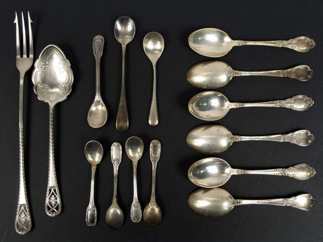 Fourchette à poisson en argent anglais, cuillère en argent anglais, 7 