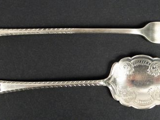 Fourchette à poisson en argent anglais, cuillère en argent anglais, 7 