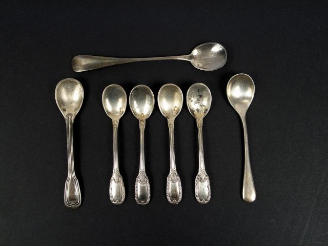 Fourchette à poisson en argent anglais, cuillère en argent anglais, 7 