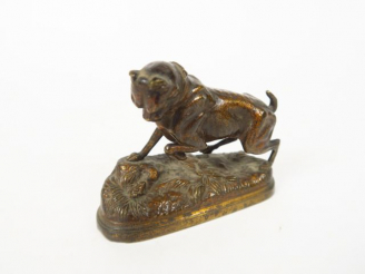 Vente aux enchères MOIGNIEZ "Chien de chasse à l'arrêt". Sujet en bronze  Signé Dim. 6,5 