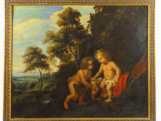 Vente aux enchères Ecole française fin XVIIème début XVIIIème "Le Christ et St Jean Bapti