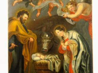 Vente aux enchères Ecole française XVIIIème "Nativité" Huile sur toile (petits accidents,