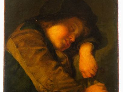 Ecole française XIXème "Jeune garçon endormi" Huile sur toile  Dim. 47