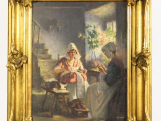 Vente aux enchères SILBERT "La couture" Huile sur toile signée en bas à droite Dim. 41 x 