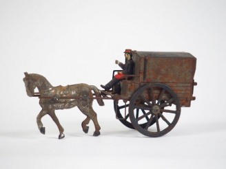 Vente aux enchères CR. Petit attelage avec soldats, cheval, charrette, (état d'usage, piq