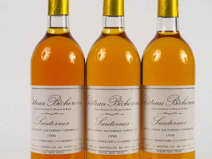 3 BOUTEILLES CHÂTEAU BECHEREAU SAUTERNES - 1990 - BG+
