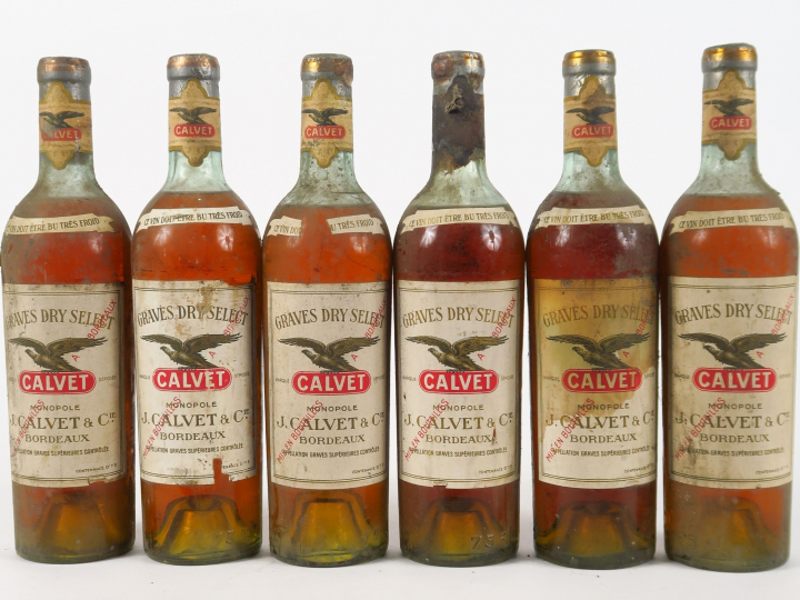 6 BOUTEILLES GRAVES BLANC CALVET ANNEES 40 - de HEP à HEP/BS