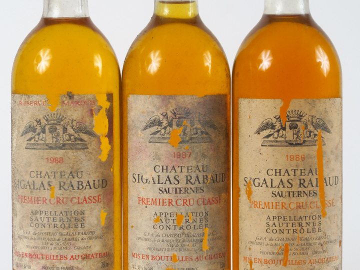 3 BOUTEILLES SIGALAS RABAUD 1er CC SAUTERNES - 1 de 1986/LB/EA - 1 de 