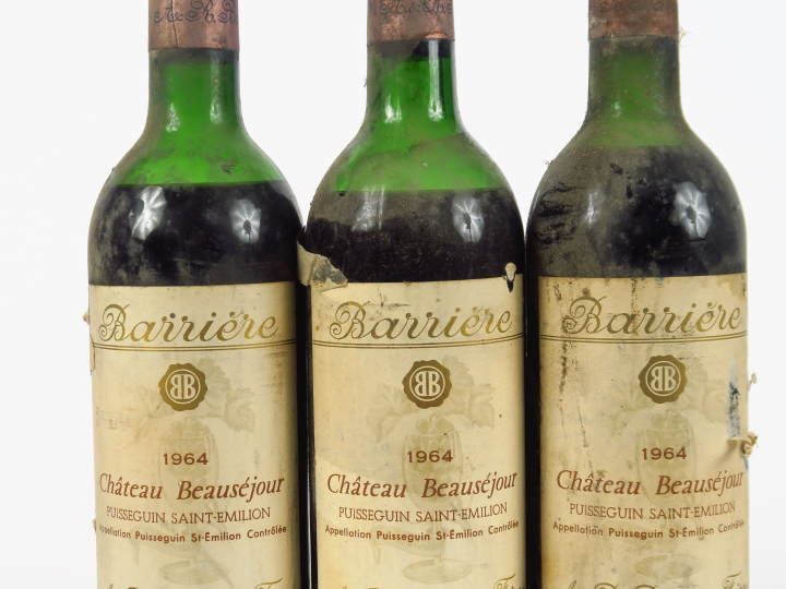 3 BOUTEILLES CHÂTEAU BEAUSEJOUR PUISSEGUIN ST EMILION - 1964 - 1 HEP/2