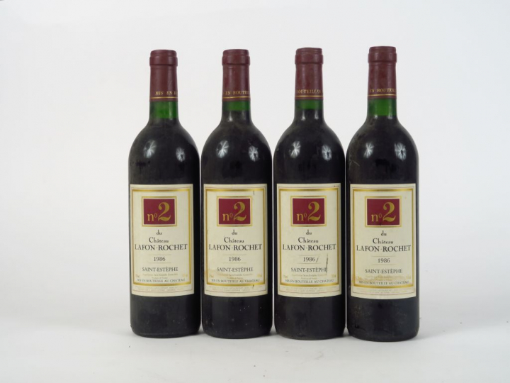 4 BOUTEILLES N°2 DU CHÂTEAU LAFON ROCHET ST ESTEPHE - 1986 - 2 BG