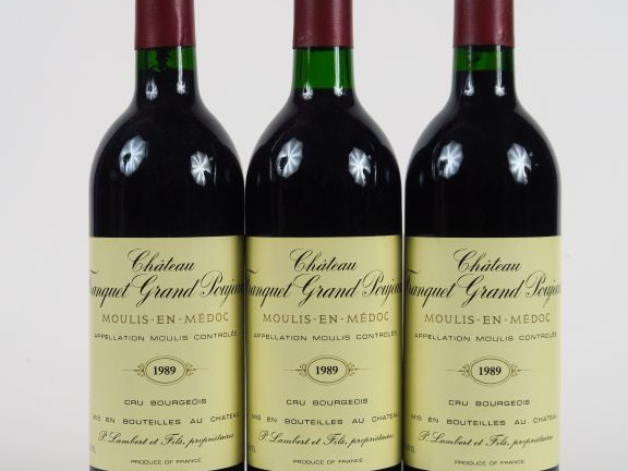 3 BOUTEILLES CHÂTEAU FRANQUET GRAND POUJEAUX MOULIS - 1989 - 1 BG+