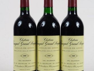 Vente aux enchères 3 BOUTEILLES CHÂTEAU FRANQUET GRAND POUJEAUX MOULIS - 1989 - 1 BG+