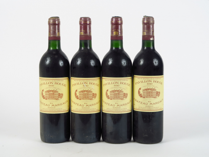 4 BOUTEILLES PAVILLON ROUGE DU CHÂTEAU MARGAUX - 1990 - BG+