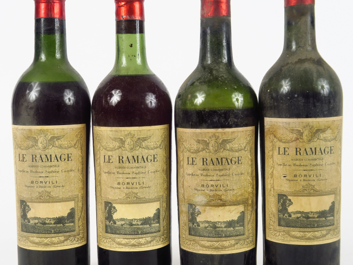 4 BOUTEILLES LE RAMAGE BORDEAUX SUPERIEUR ANNEES 40 - 1 HEP/2 BEP/1 VI