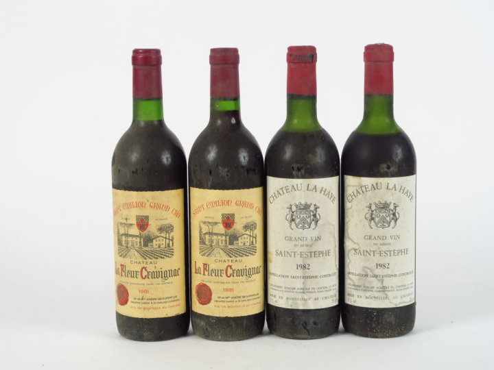 4 BOUTEILLES : 2 LA FLEUR CRAVIGNAC GCC ST EMILION 1981 1 BG+ - 2 CHÂT