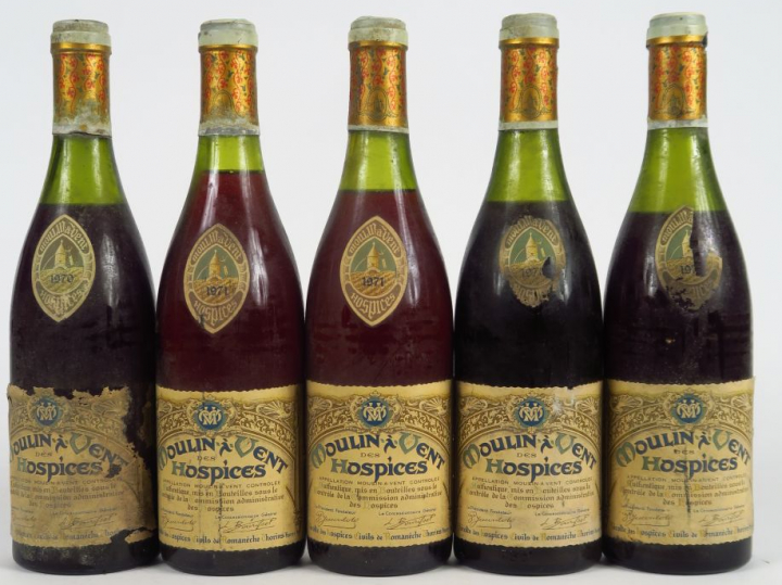 5 BOUTEILLES MOULIN A VENT DES HOSPICES - 2 de 1971 2 CM/3 CM - 3 de 1