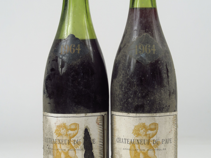 2 BOUTEILLES CHATEAUNEUF DU PAPE ROSSIGNEUX - 1964 - 1 à 2,5 CM/1 à 6 
