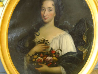Vente aux enchères Ecole italienne vers 1700 "Portrait de femme portant une corbeille de 