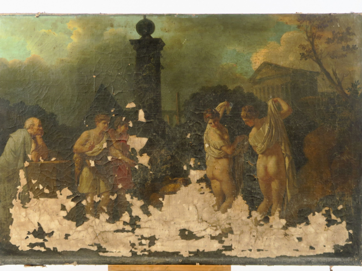 Ecole néoclassique "Scène à l'antique" Huile sur toile. 66 x 97 cm Trè