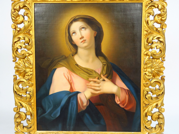 Ecole italienne  XIXème "Sainte femme en prière" Huile sur toile.  Dan