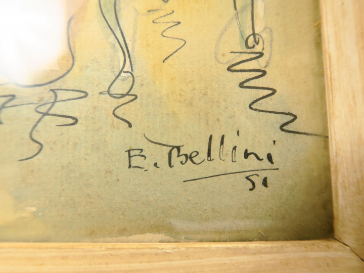 E.BELLINI "Le carnet de notes" et "La leçon" Paire d'aquarelles. Signé