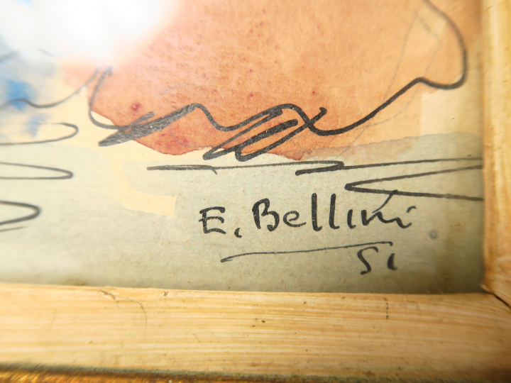 E.BELLINI "Le carnet de notes" et "La leçon" Paire d'aquarelles. Signé
