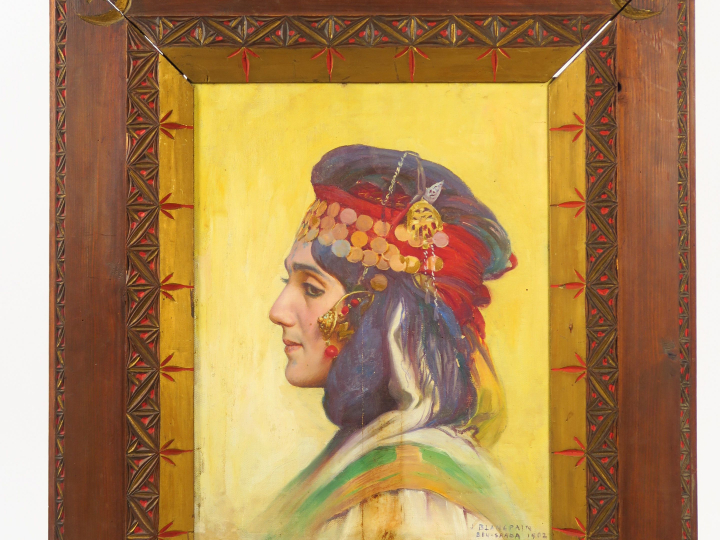 Jules BLANCPAIN "La belle orientale" Huile sur toile marouflée sur pan