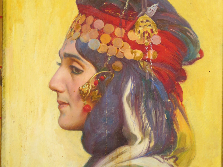 Jules BLANCPAIN "La belle orientale" Huile sur toile marouflée sur pan