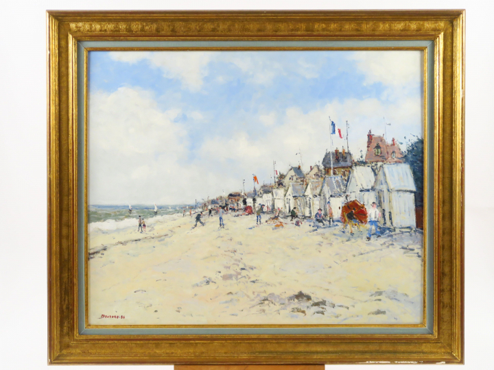Jean-Pierre DUBORD "Sur la plage dans le Calvados" Huile sur toile. Si
