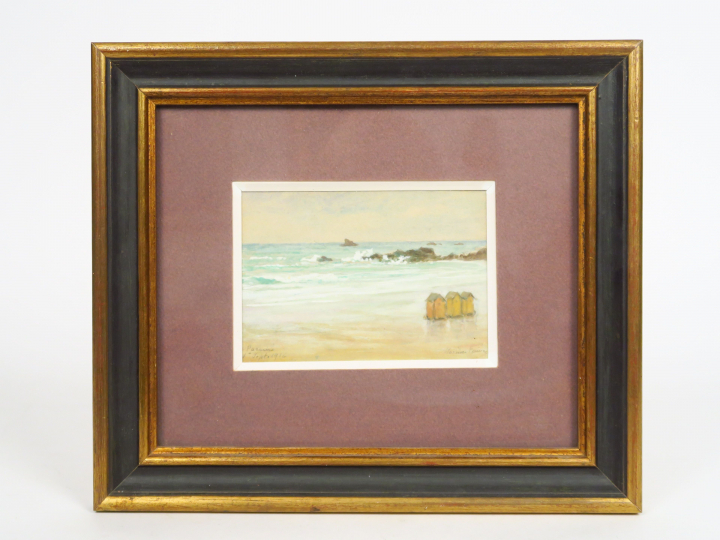 Maxime FAIVRE "La plage" Aquarelle.  Signée en bas à droite.  Située e