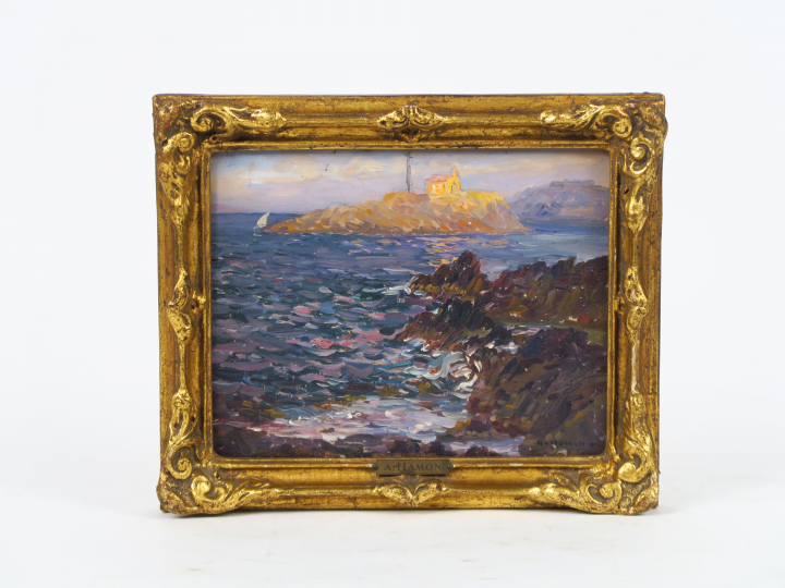A. HAMON "L'îlot Saint-Vincent à Collioure" Huile sur panneau. Signée 