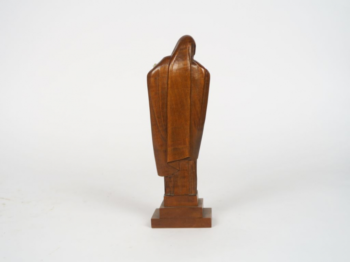 HEUVELMANS "Vierge à l'Enfant" Sculpture en bois naturel et ivoire.  S