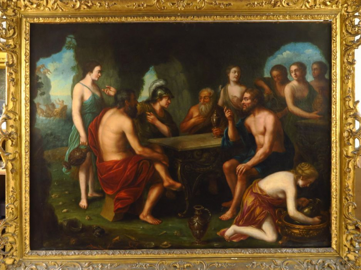 Ecole française XVIIIème "Scène à l'antique" Huile sur toile.  Dans so