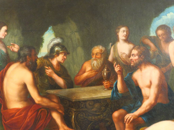 Ecole française XVIIIème "Scène à l'antique" Huile sur toile.  Dans so