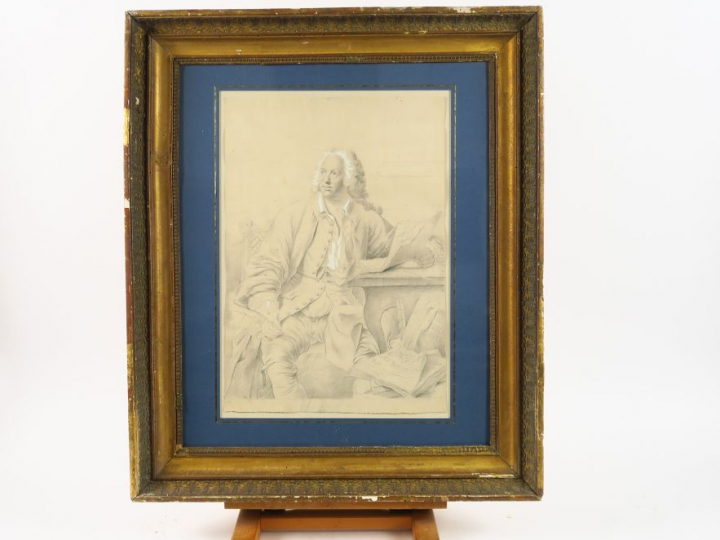 Ecole française XVIIIème "Portrait d'homme" Dessin au crayon, rehauts 