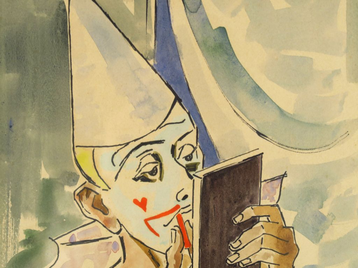 M.G PONCELET "Arlequin" Aquarelle. Signée en bas à gauche et datée 57.
