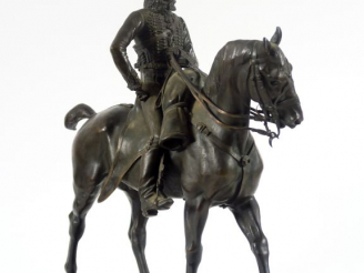 Vente aux enchères 	P. TOURGUENEEF. " Le hussard" Sculpture en bronze à patine brune.  Si