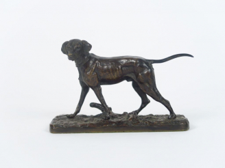 Vente aux enchères P.J. MENE. "Braque". Sculpture en bronze à patine brune. Signée. Dim. 